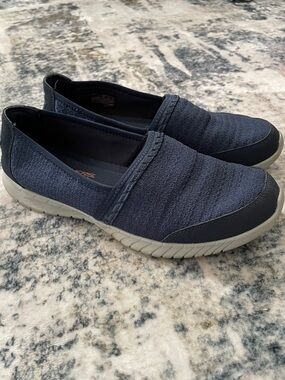 Skechers Navy Slip-On Moccasins with Gray Sole